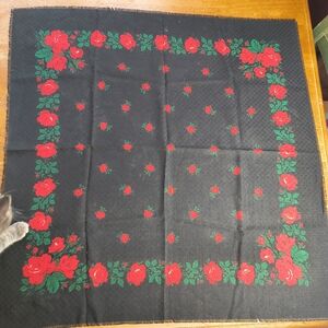 Vintage Italian black square scarf with red roses